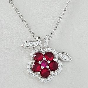 Official Swarovski Crystal Red Flower Necklace, 925 Sterling Silver